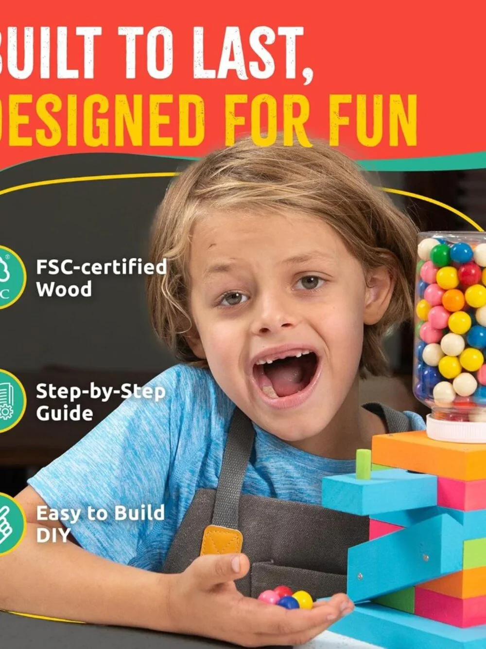 New DIY Wood Building Kit STEM Woodworking Toy for Kids Candy Gumball Dispenser